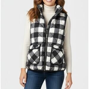 Woolrich Large Buffalo Black White Check Zip Front Vest